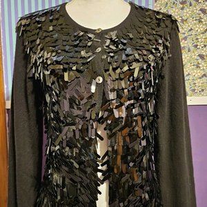 SAKS FIFTH AVENUE Women's Cashmere Black Cardigan w/Bling! Sz L
